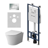 Комплект Унитаз подвесной Унитаз подвесной Damixa Skyline DX35C1700SC безободковый, с микролифтом + Инсталляция AM.PM MasterFit I012710.0251 с кнопкой ProC S хром глянец