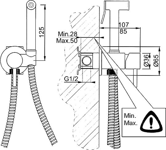 гигиенический душ со смесителем nice giulini futuro fsh25/1531bbr, с внутренней частью