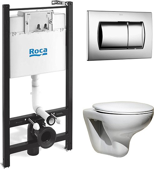Комплект унитаза с инсталляцией Roca Mateo 893100010 с сиденьем микролифт с клавишей смыва хром