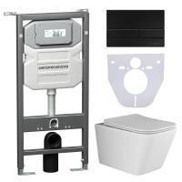 Комплект унитаза с инсталляцией Ceramicanova Metric CN3007_1002B_1000 с сиденьем микролифт и черной матовой клавишей смыва