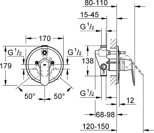 смеситель для душа grohe eurosmart cosmopolitan 32879000 с внутренней частью, цвет хром