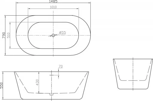 акриловая ванна belbagno bb306-1485 149x79 без гидромассажа