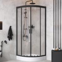 Комплект душевого уголка с душевой системой и аксессуарами AM.PM Gem 80x80 WK90EM профиль черный матовый стекло прозрачное