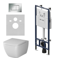 Комплект унитаза с инсталляцией AM.PM Gem FlashClean IS100251.901701 с сиденьем Микролифт и клавишей смыва Хром глянцевый