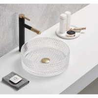 Раковина CeramaLux GL01, накладная, прозрачная, стекло, 36xh11.2 см