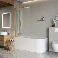Шторка на ванну BelBagno Luce LUCE-VF-11-100/145-C-ORO 145х100 см, профиль золото, стекло прозрачное