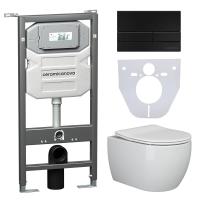 Комплект унитаза с инсталляцией Ceramicanova Play CN3001_1002B_1000 с сиденьем микролифт и клавишей смыва черный матовый