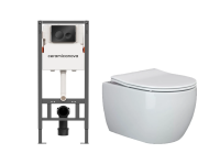 Комплект унитаза с инсталляцией Ceramica Nova New day CN3001_121001MB белый, с крышкой микролифт и кнопкой черный матовый
