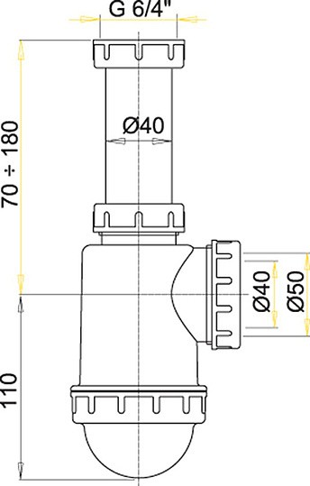 сифон для мойки alcaplast a443 с накидной гайкой 6/4