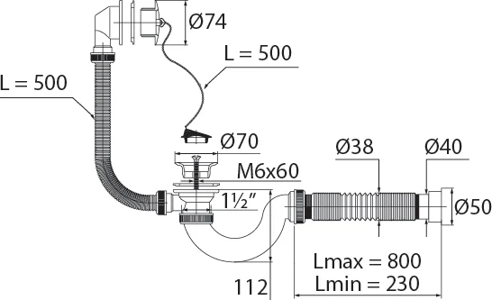 слив-перелив для ванны virplast мини элит 30980653 50 мм, белый