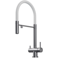 Смеситель Omoikiri Kanto-BN-WH 4994298 для кухни с подключением к фильтру, с гибким изливом, цвет нерж.сталь / белый