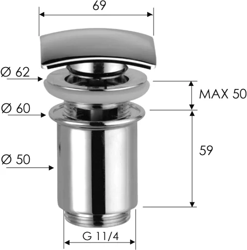 донный клапан remer 905scc114 для раковины, с переливом, хром