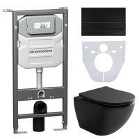 Комплект унитаза с инсталляцией Ceramicanova Metropol CN4002MB_1002B_1000 с сиденьем микролифт и Черной матовой клавишей смыва