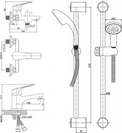 набор смесителей rossinka 3 в 1 set35-83