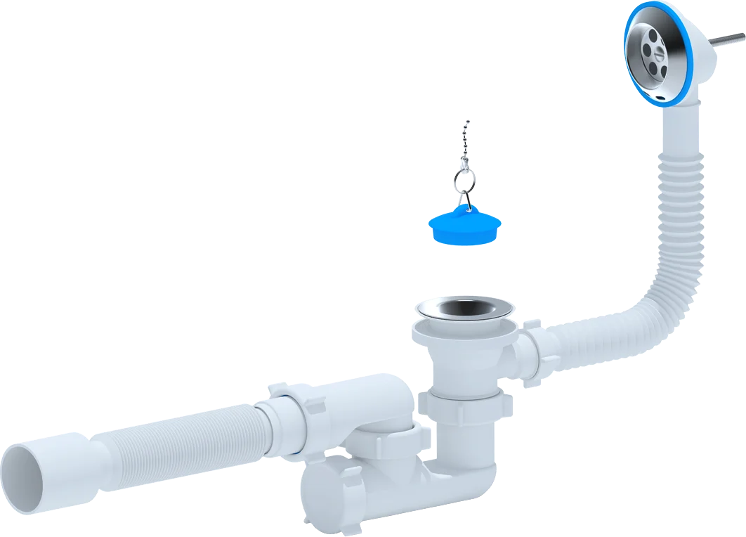 Слив-перелив для ванны АНИ пласт E255 40 мм, хром, с сифоном