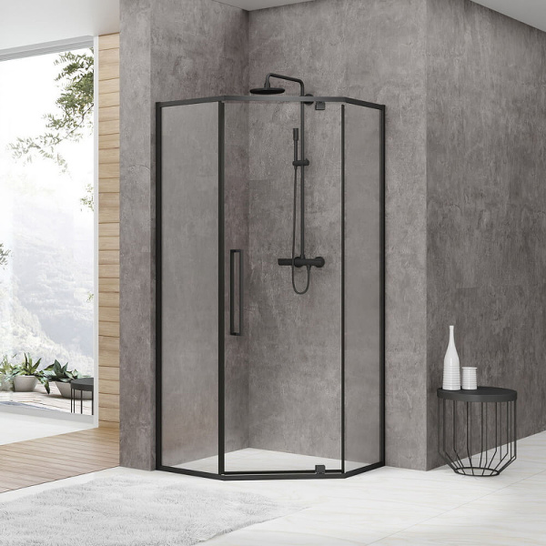 душевой уголок black&white stellar wind s875-900х900 профиль черный, стекло прозрачное