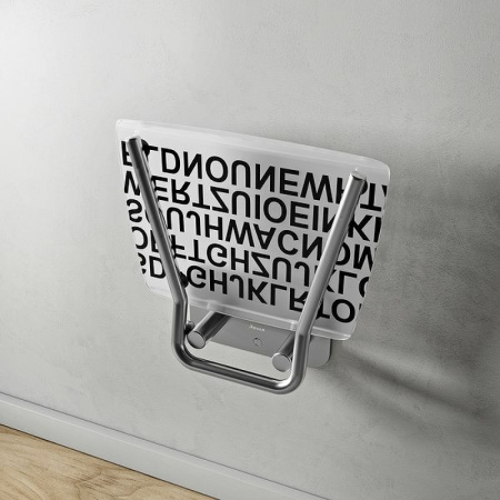 сиденье для душа ravak ovo b ii text b8f0000054 прозрачно-белое с декором нержавеющая сталь