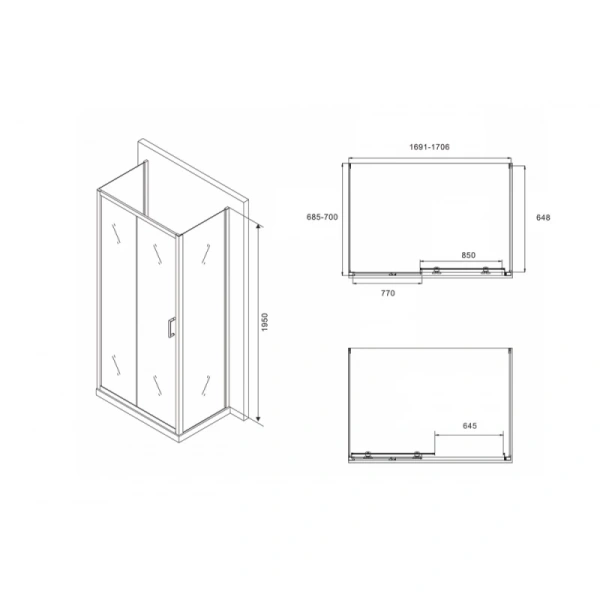 душевой уголок 170x70 см abber schwarzer diamant ag30170b-s70b-s70b прозрачное