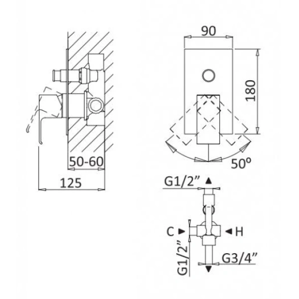 смеситель для душа cezares porta-vdim-nop черный матовый