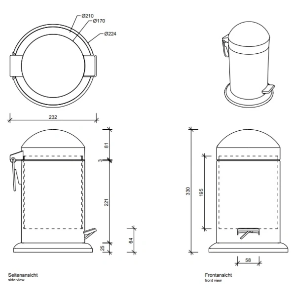Ведро для мусора Decor Walther Universal 0608173 цвет белый | хром