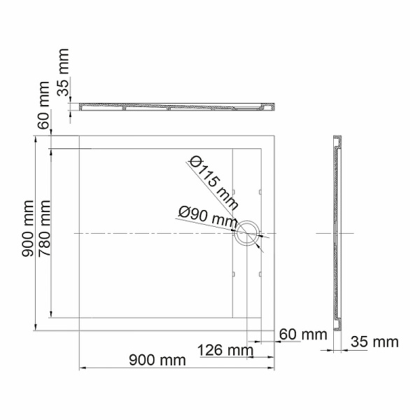 душевой поддон из искусственного камня wasserkraft wiese 90×90 84t03 цвет серый матовый