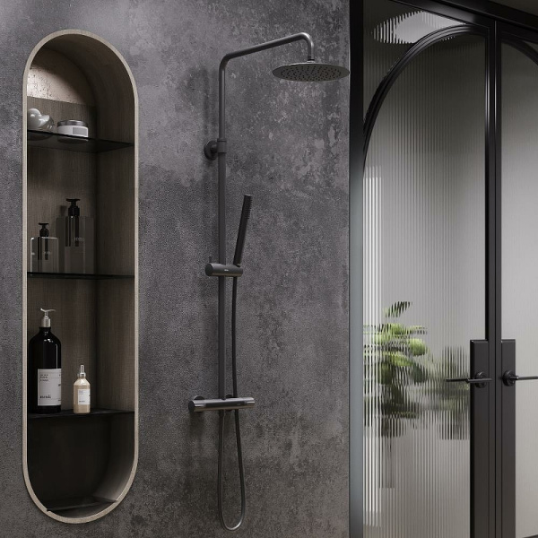 душевая система damixa scandinavian pure 936800300 с термостатом, черный матовый