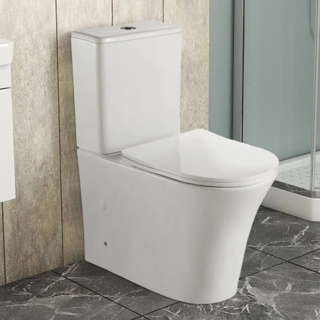 унитаз компакт azario anteo round az-1219a напольный, безободковый, с бачком и сиденьем микролифт, 63х38.5х82 см, белый