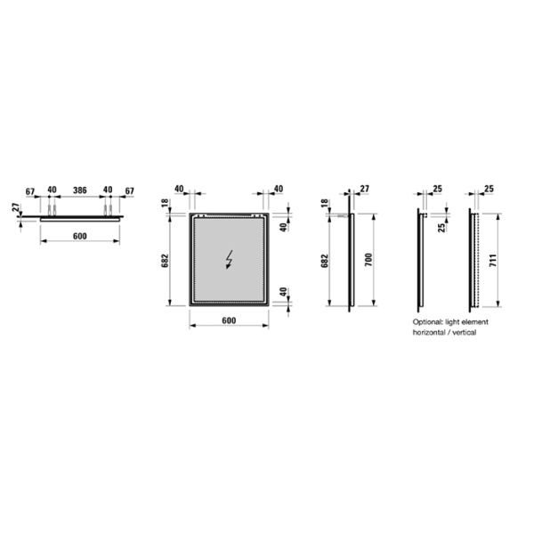 laufen laufen frame 25 зеркало 60х70х2.5см, без подсветки, цвет: алюминий