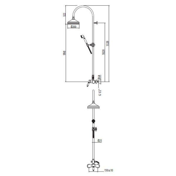 душевая стойка gattoni orta 2795/pdc0 old с верхнем душем 20см., со смесителем и ручным душем, хром душевая стойка gattoni orta 2795/pdc0 old с верхнем душем 20см., со смесителем и ручным душем, хром