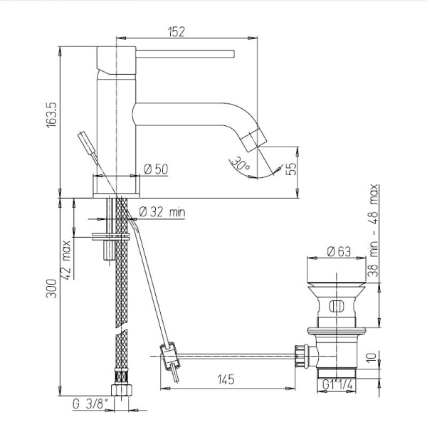 смеситель для раковины paini cox 78pz211lbl черный матовый