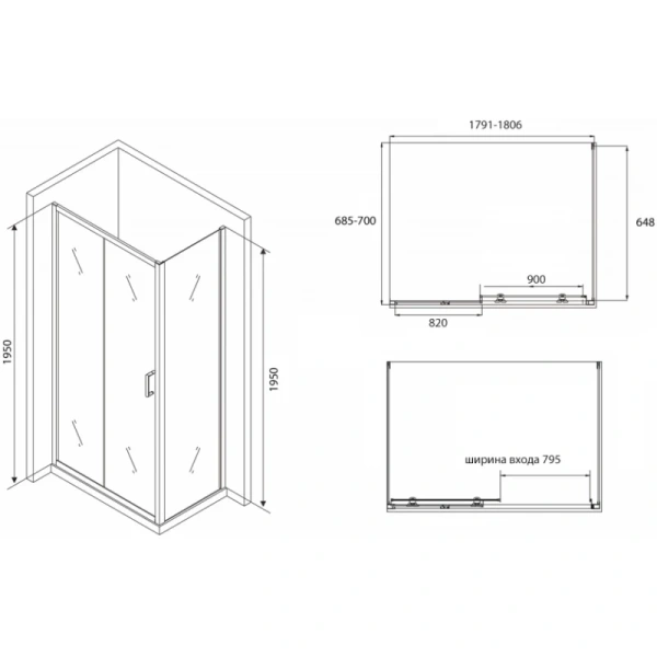 душевой уголок 180x70 см abber schwarzer diamant ag30180b-s70b прозрачное