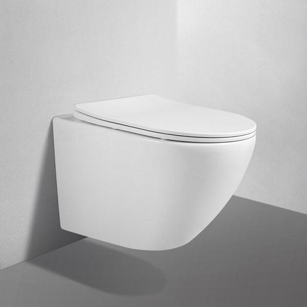 унитаз подвесной abber bequem ac1100 безободковый, с сиденьем микролифт, цвет белый