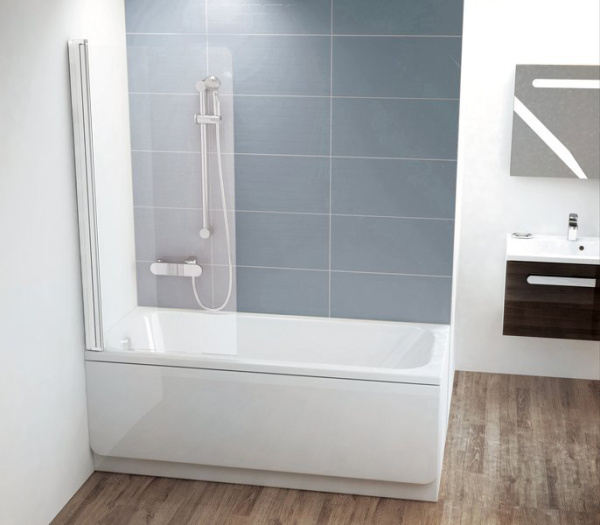 шторка на ванну ravak chrome cvs1-80 l 7ql40100z1 профиль белый, стекло прозрачное