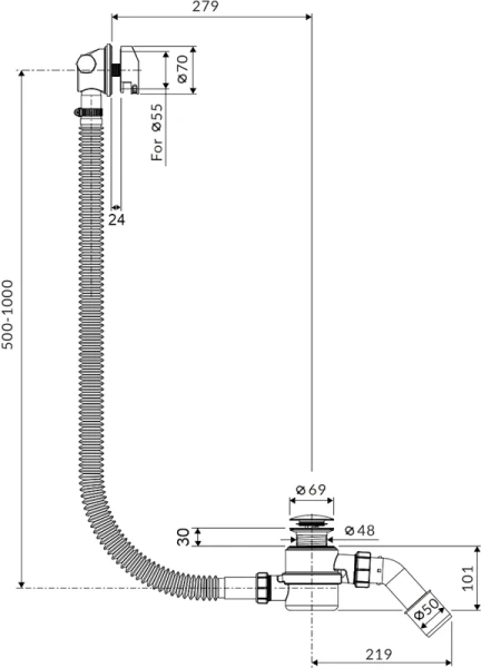 слив-перелив для ванны excellent hover arin.3410bl 52 мм, клик-клак, матовый черный, с сифоном