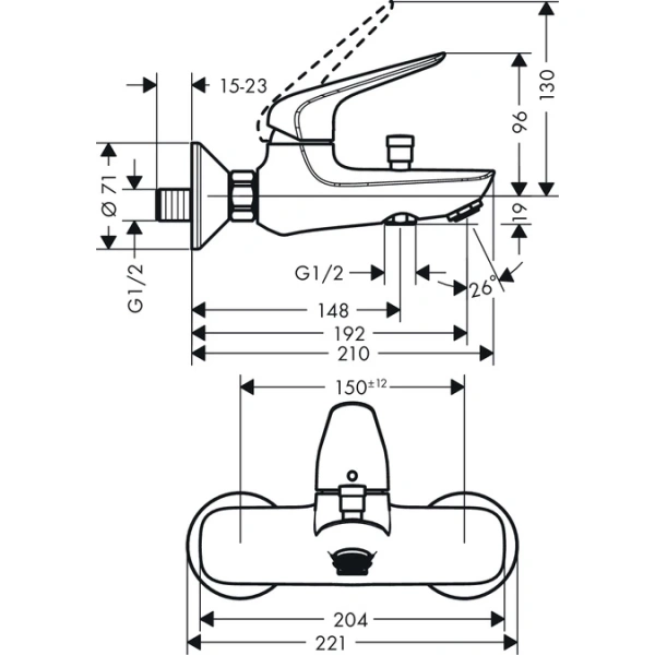 смеситель для ванны hansgrohe novus 71040000 + 26275000