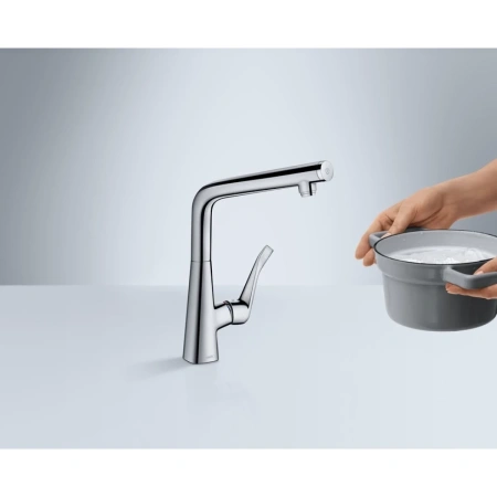 смеситель для кухни, нержавеющая сталь hansgrohe metris select m71 14883800, сталь