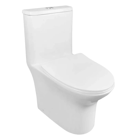 Унитаз моноблок Azario Sente AZ-8614 напольный, безободковый, горизонтальный слив, с сиденьем микролифт, 66.5x37.5x78.5 см, белый