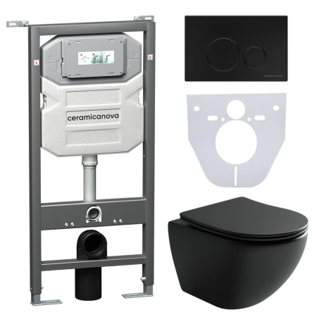 Комплект унитаза с инсталляцией Ceramicanova Metropol CN4002MB_1001B_1000 с сиденьем микролифт и Черной матовой клавишей смыва