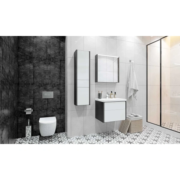 тумба с раковиной белый глянец/антрацит 60 см roca ronda zru9302963 + 327472000