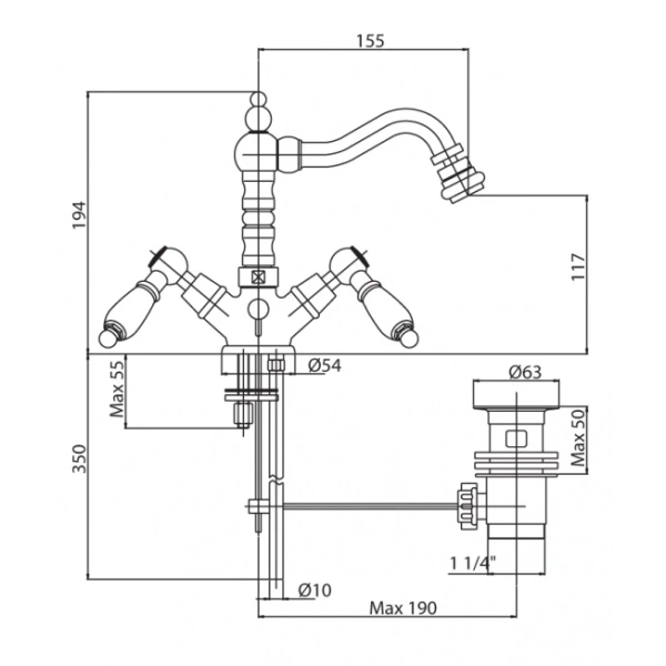 смеситель cezares first first-bs2-02-bi для биде, с донным клапаном, бронза