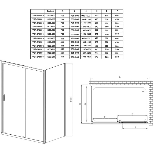душевая стенка vincea alpha 90 vsg-3al900clb профиль черный, стекло прозрачное