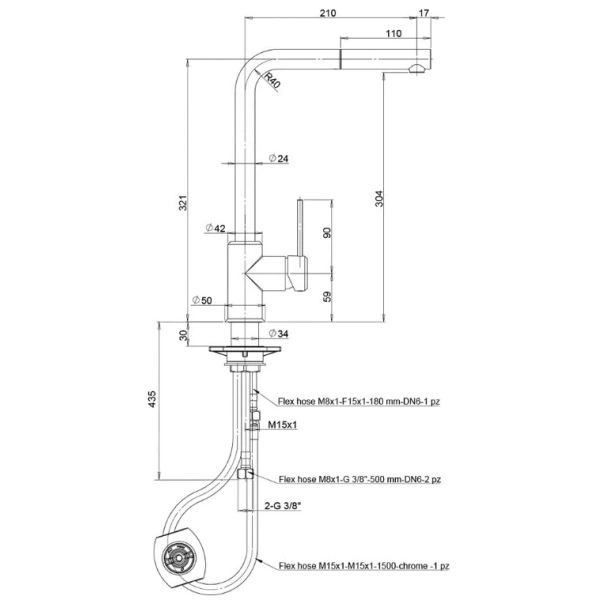 смеситель для кухни paini piemonte picr46h4 цвет темно-серый гранит \ хром