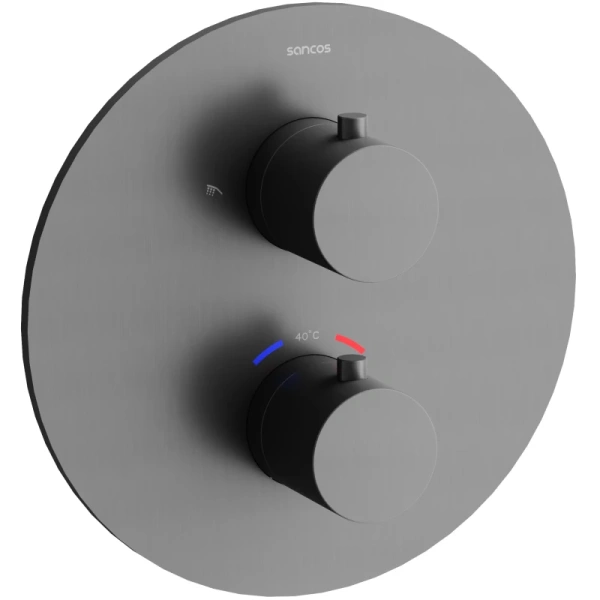 душевой комплект sancos etna sc9010gg 250 мм, с термостатом, вороненая сталь