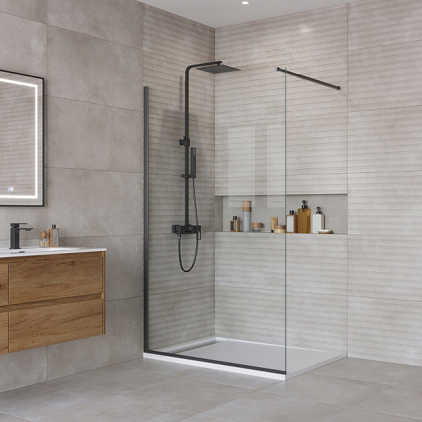 душевая перегородка belbagno kraft 120 kraft-l-1-120-c-nero профиль черный матовый стекло прозрачное