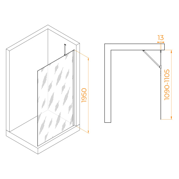 душевая перегородка rgw walk in wa-110b 110 351011011-14 профиль черный, стекло прозрачное