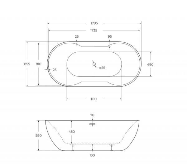 акриловая ванна belbagno bb28 180x85 без гидромассажа