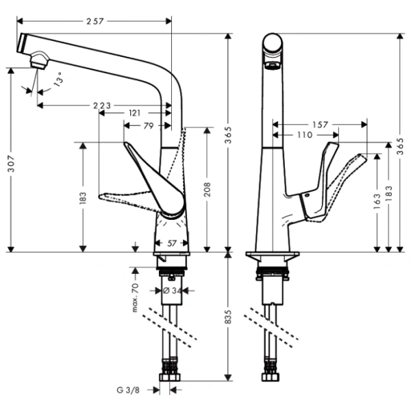 смеситель для кухни hansgrohe metris select m71 14883000, хром