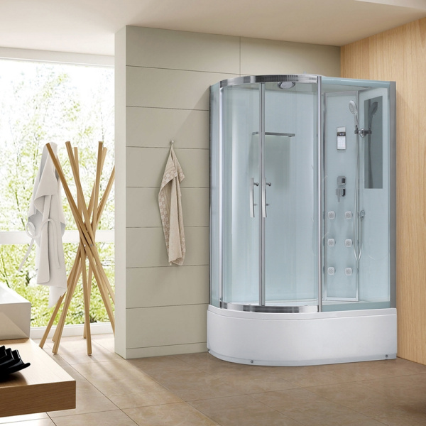 душевая кабина black&white galaxy 550712l с гидромассажем профиль серебристый хром задняя стенка белая