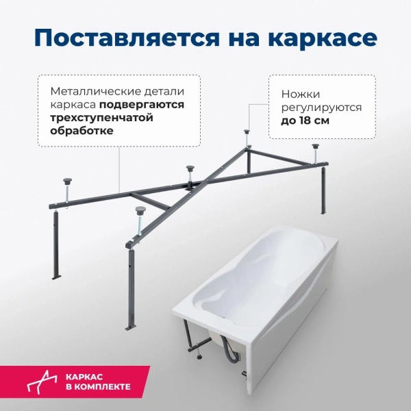 акриловая ванна aquanet viola new 00242745 180x75 см, с каркасом, цвет белый акриловая ванна aquanet viola new 00242745 180x75 см, с каркасом, цвет белый