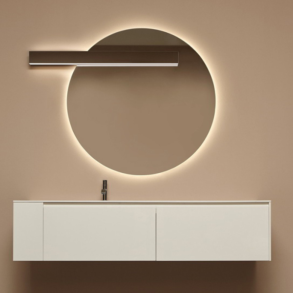 antonio lupi circus зеркало ø108cм., с белой светодиодной подсветкой, с блестящей кромкой, с левосторонним светильником lucente, на раме